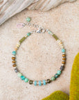 Earthy Girl 7.5-8.5" Labradorite, Turquoise, Wood Collage Bracelet