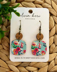 Nora - Bora Bora Floral Cork on Leather Dangle Earrings