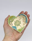 Pottery Dish Bowl - Heart Large Pressed Flowers