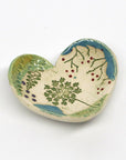 Pottery Dish Bowl - Heart Large Pressed Flowers