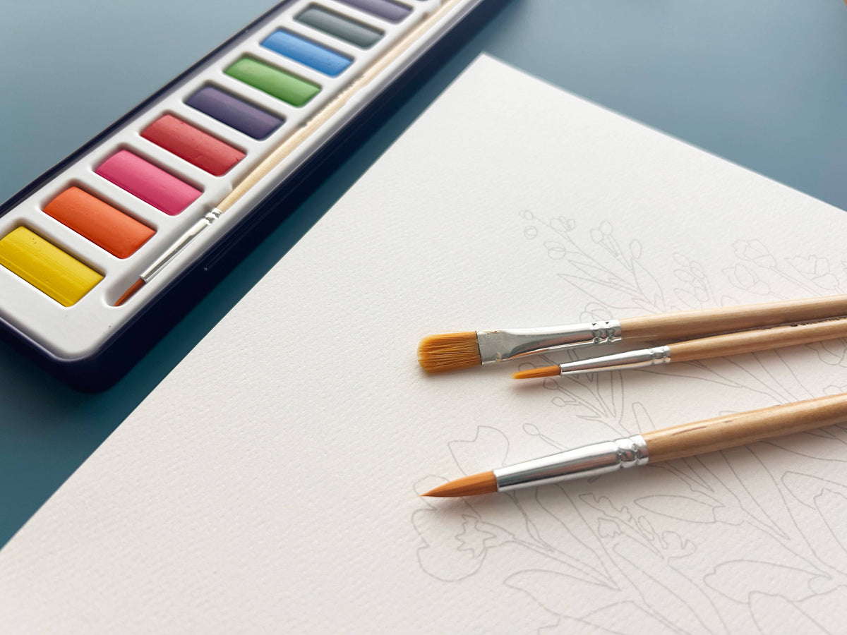 Meditative Art Workbook Gift Set with Watercolors &amp; Brushes