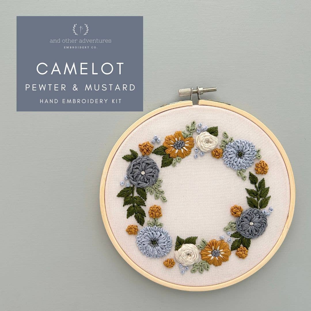 Hand Embroidery Kit - Camelot in Pewter &amp; Mustard