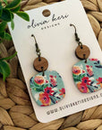 Nora - Bora Bora Floral Cork on Leather Dangle Earrings