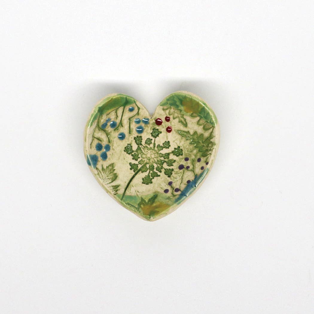 Pottery Dish Bowl - Heart Small Pressed Flowers