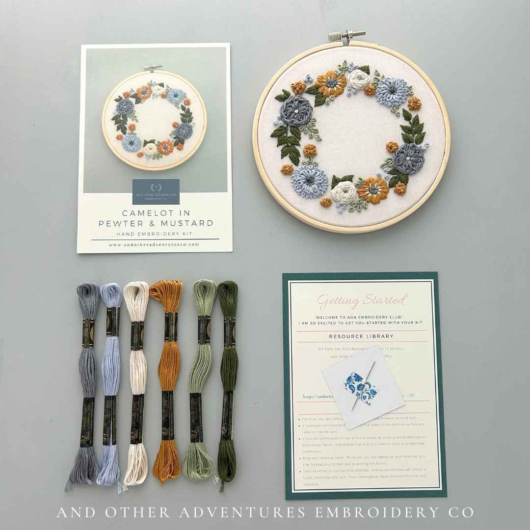 Hand Embroidery Kit - Camelot in Pewter &amp; Mustard