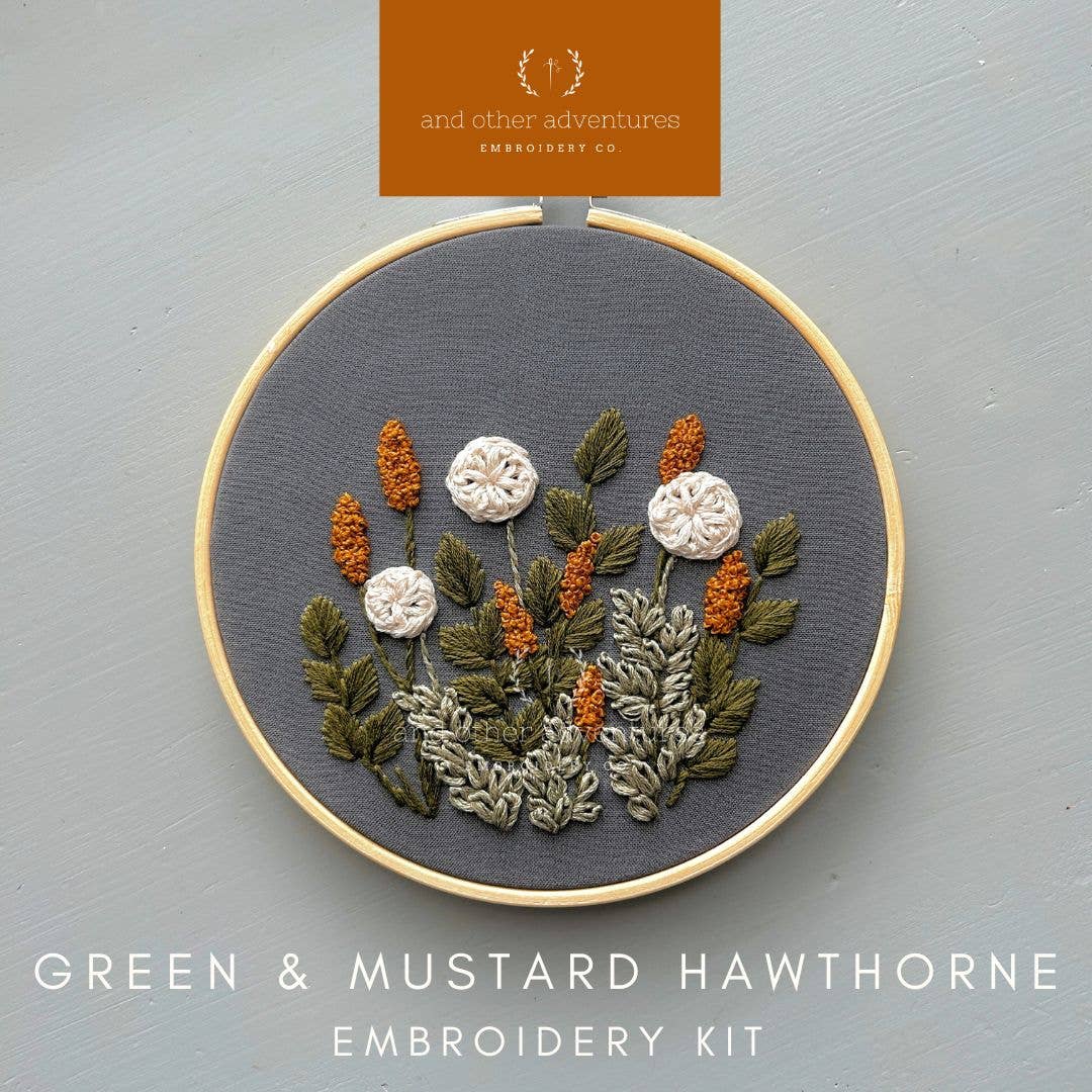 Hand Embroidery KIT - Hawthorne in Green &amp; Mustard