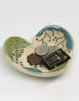Pottery Dish Bowl - Heart Large Pressed Flowers