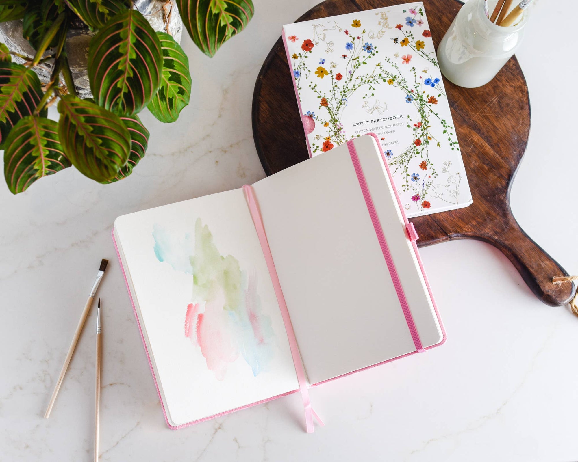 Gold Floral Embossed Linen Cover Sketchbook