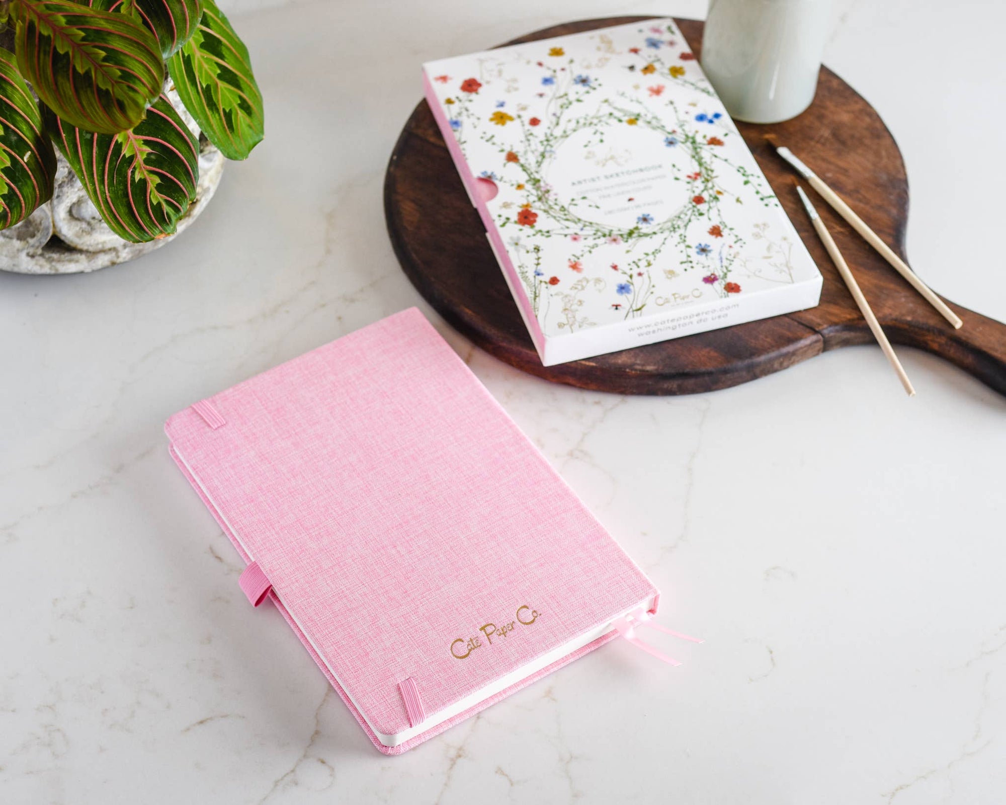 Gold Floral Embossed Linen Cover Sketchbook