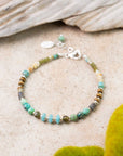 Earthy Girl 7.5-8.5" Labradorite, Turquoise, Wood Collage Bracelet
