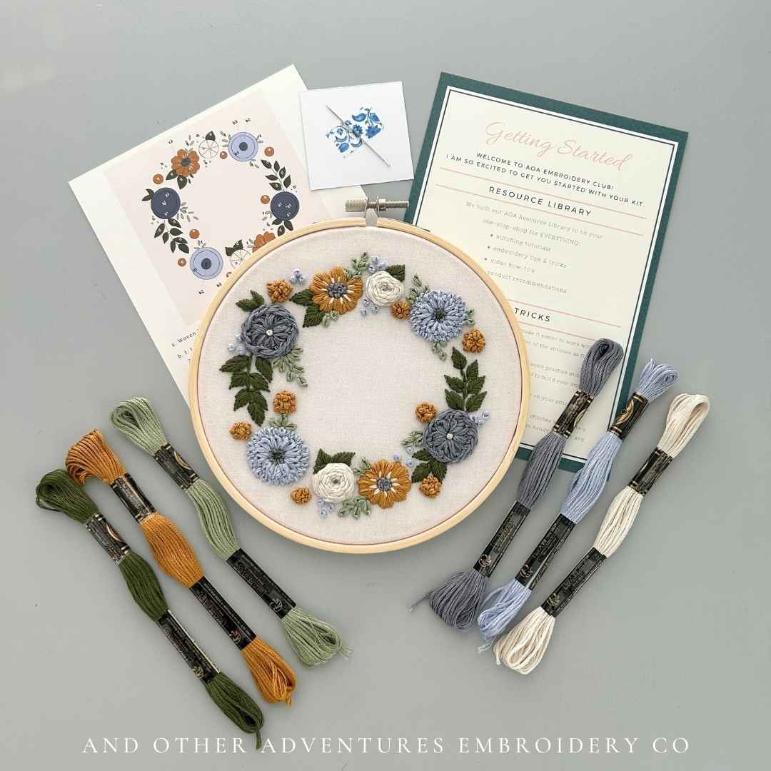 Hand Embroidery Kit - Camelot in Pewter &amp; Mustard